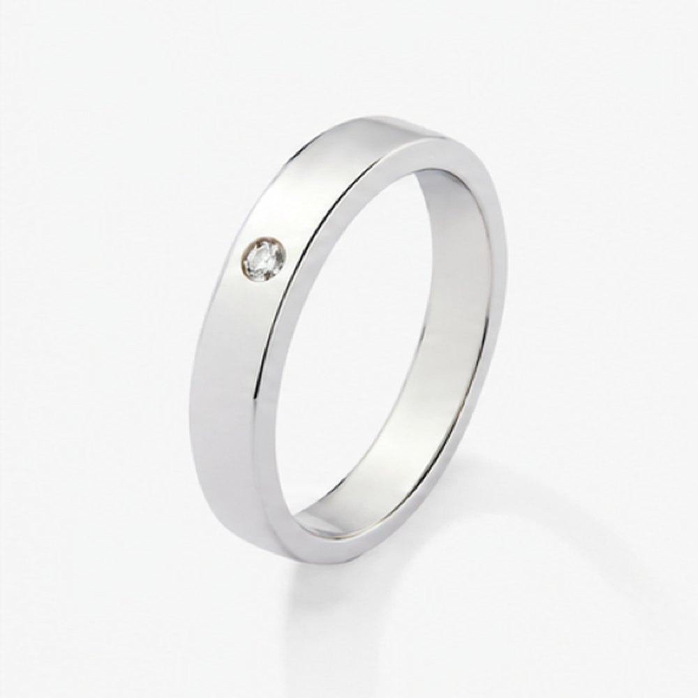 Alianza de boda de oro blanco de 18K con diamante en talla brillante de 0,03 cts
